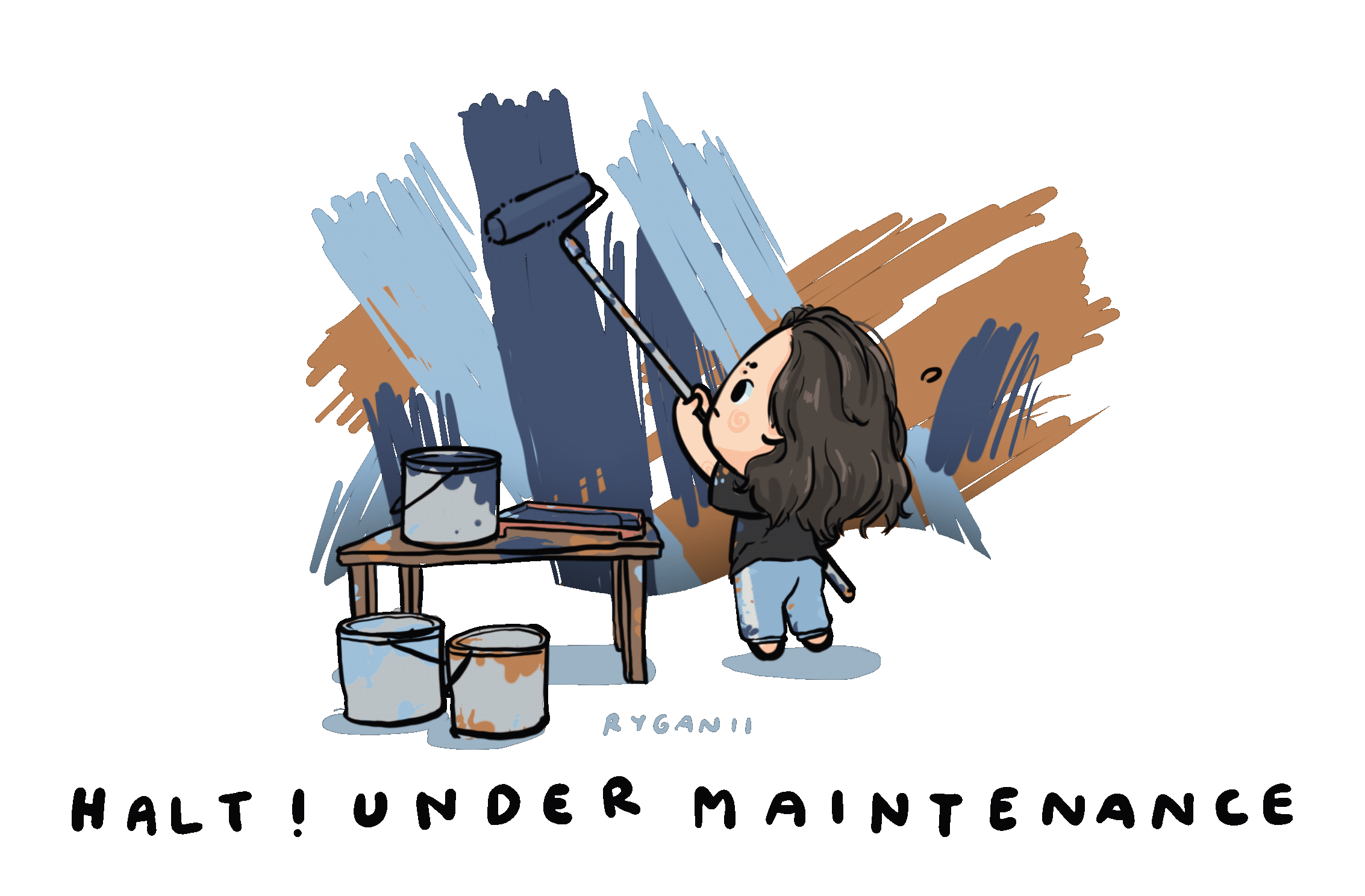 Animation of person painting wall with caption "Under maintenance".